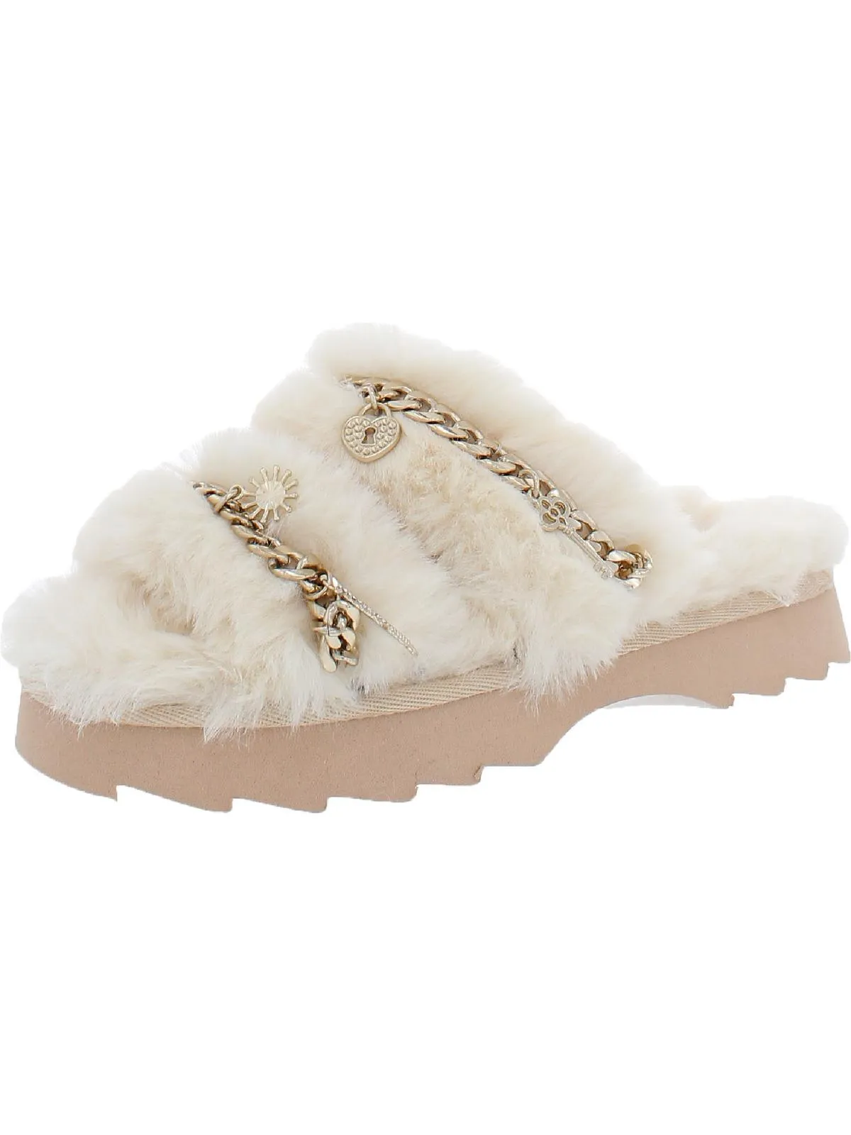 Paiygef Womens Faux Fur Slip On Slide Sandals