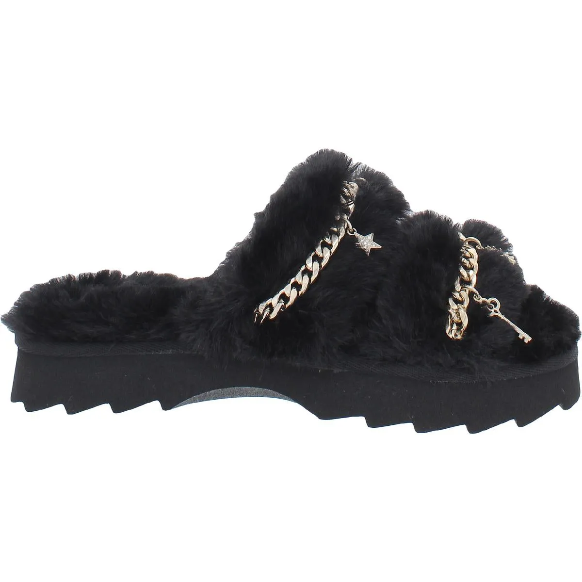 Paiygef Womens Faux Fur Slip On Slide Sandals