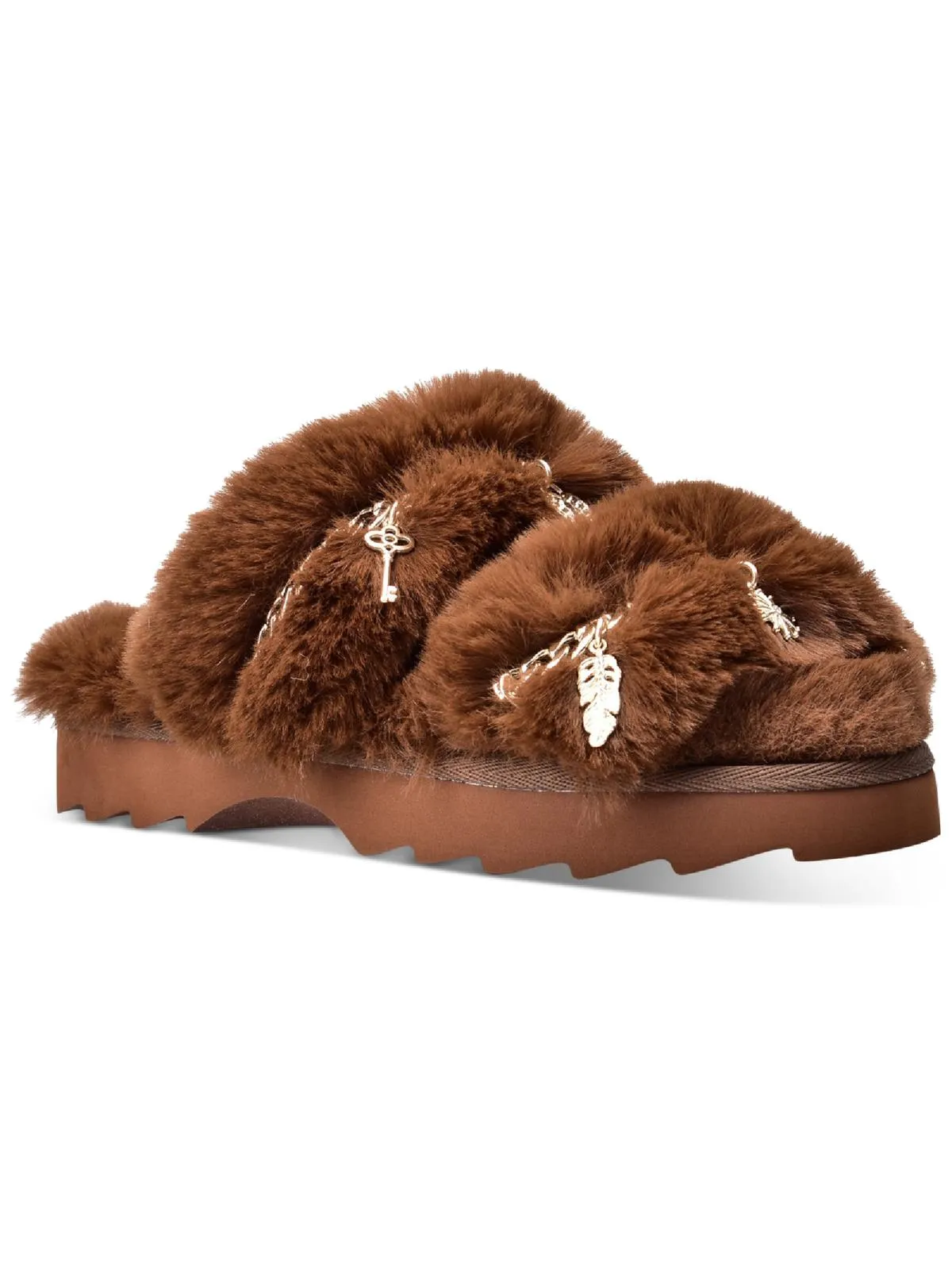 Paiygef Womens Faux Fur Slip On Slide Sandals