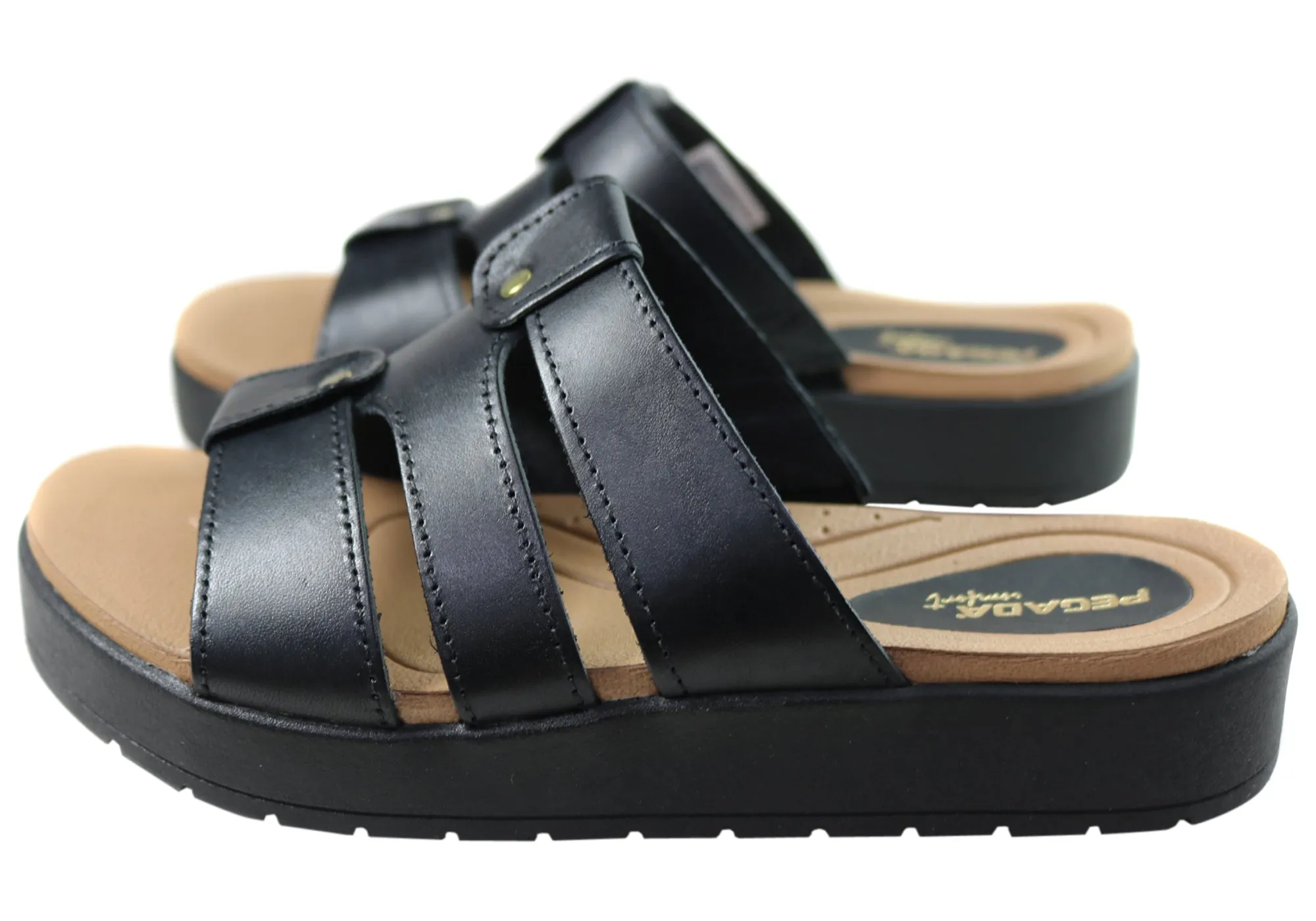 Pegada Dee Dee Womens Comfort Leather Slides Sandals Made In Brazil