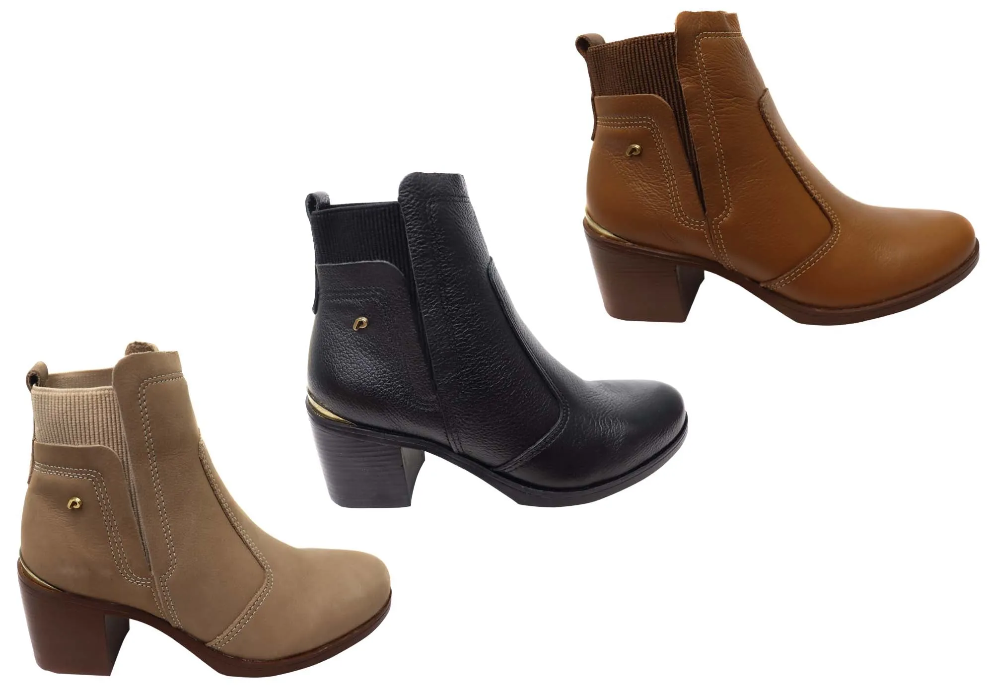 Pegada Lane Womens Mid Heel Leather Ankle Boots Made In Brazil