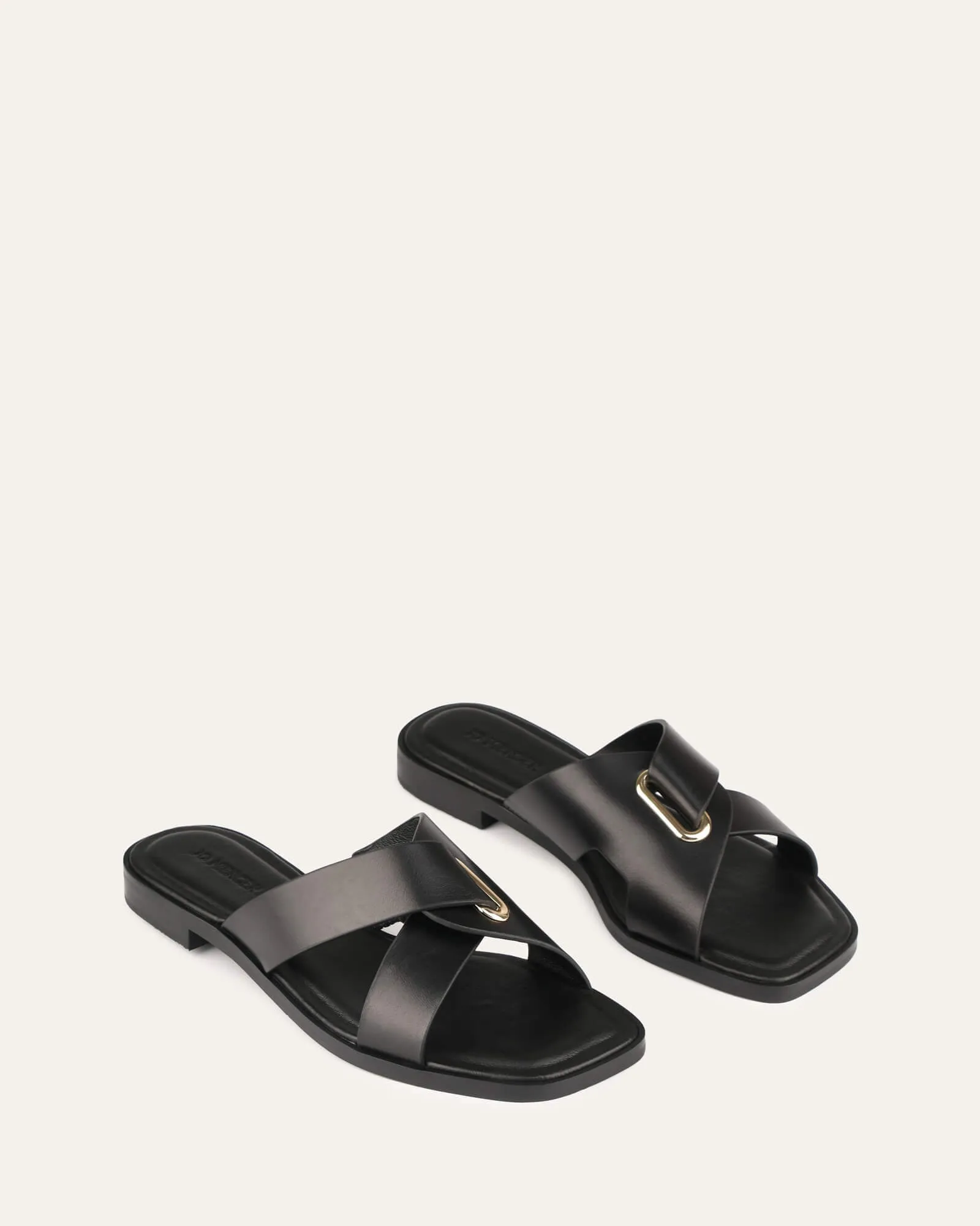 PIPER FLAT SLIDES BLACK LEATHER Jo Mercer