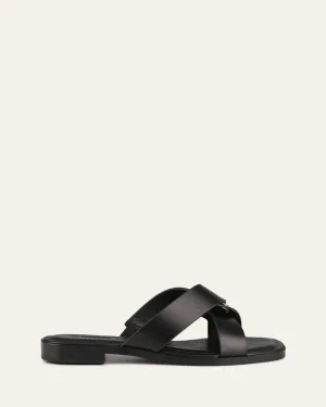 PIPER FLAT SLIDES BLACK LEATHER Jo Mercer