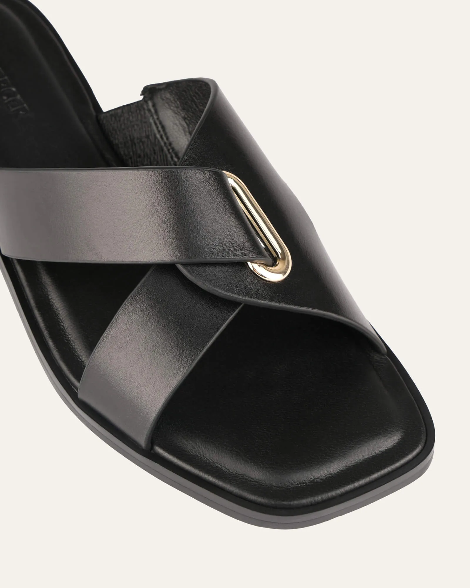 PIPER FLAT SLIDES BLACK LEATHER Jo Mercer