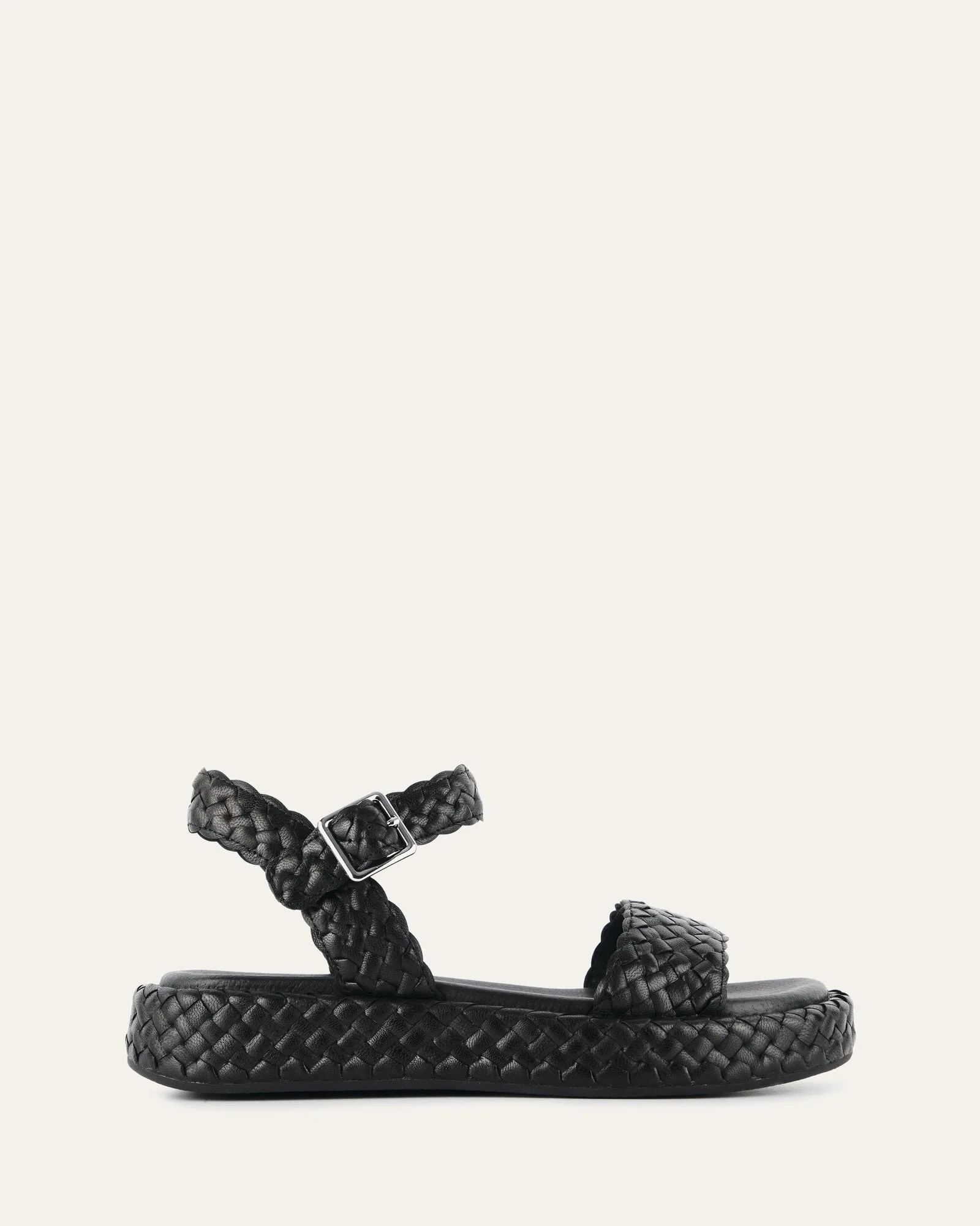 POPPY FLAT SANDALS BLACK LEATHER Jo Mercer