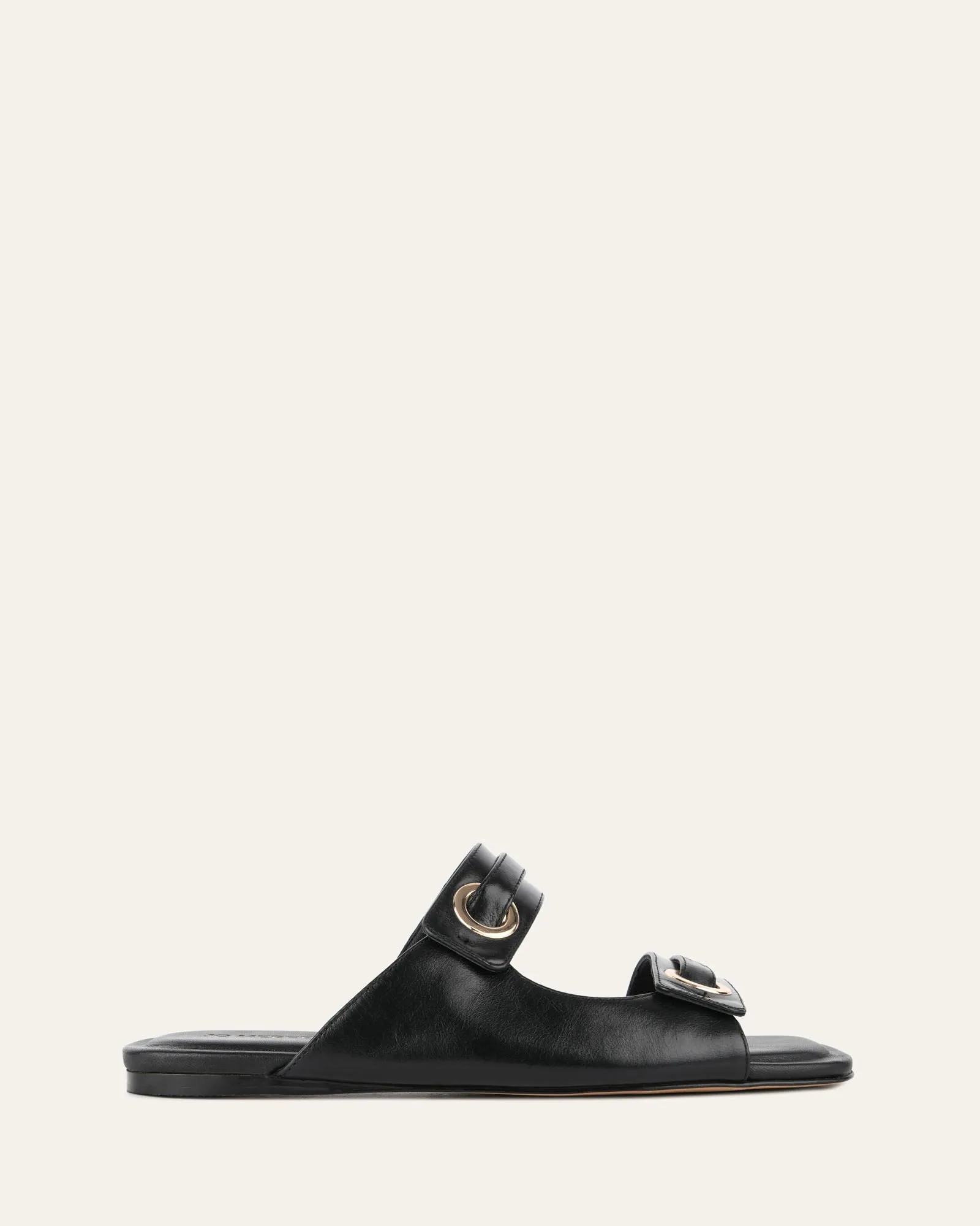QUILL FLAT SANDALS BLACK LEATHER Jo Mercer