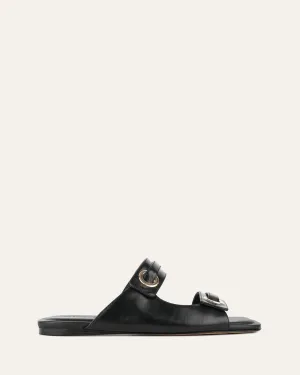 QUILL FLAT SANDALS BLACK LEATHER Jo Mercer