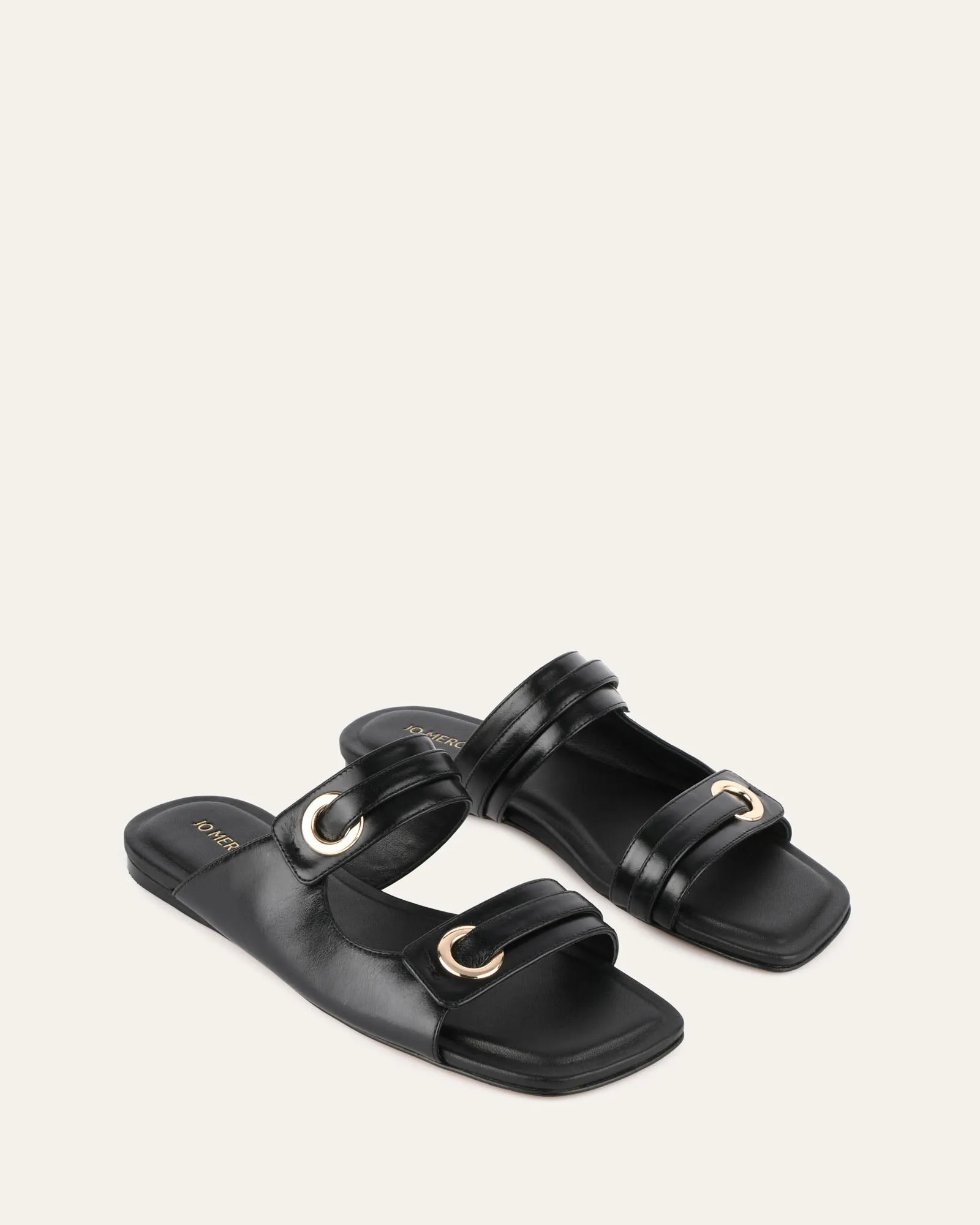 QUILL FLAT SANDALS BLACK LEATHER Jo Mercer