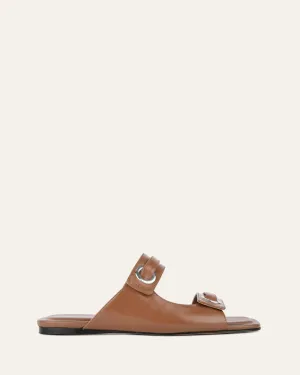 QUILL FLAT SANDALS DARK TAN LEATHER Jo Mercer