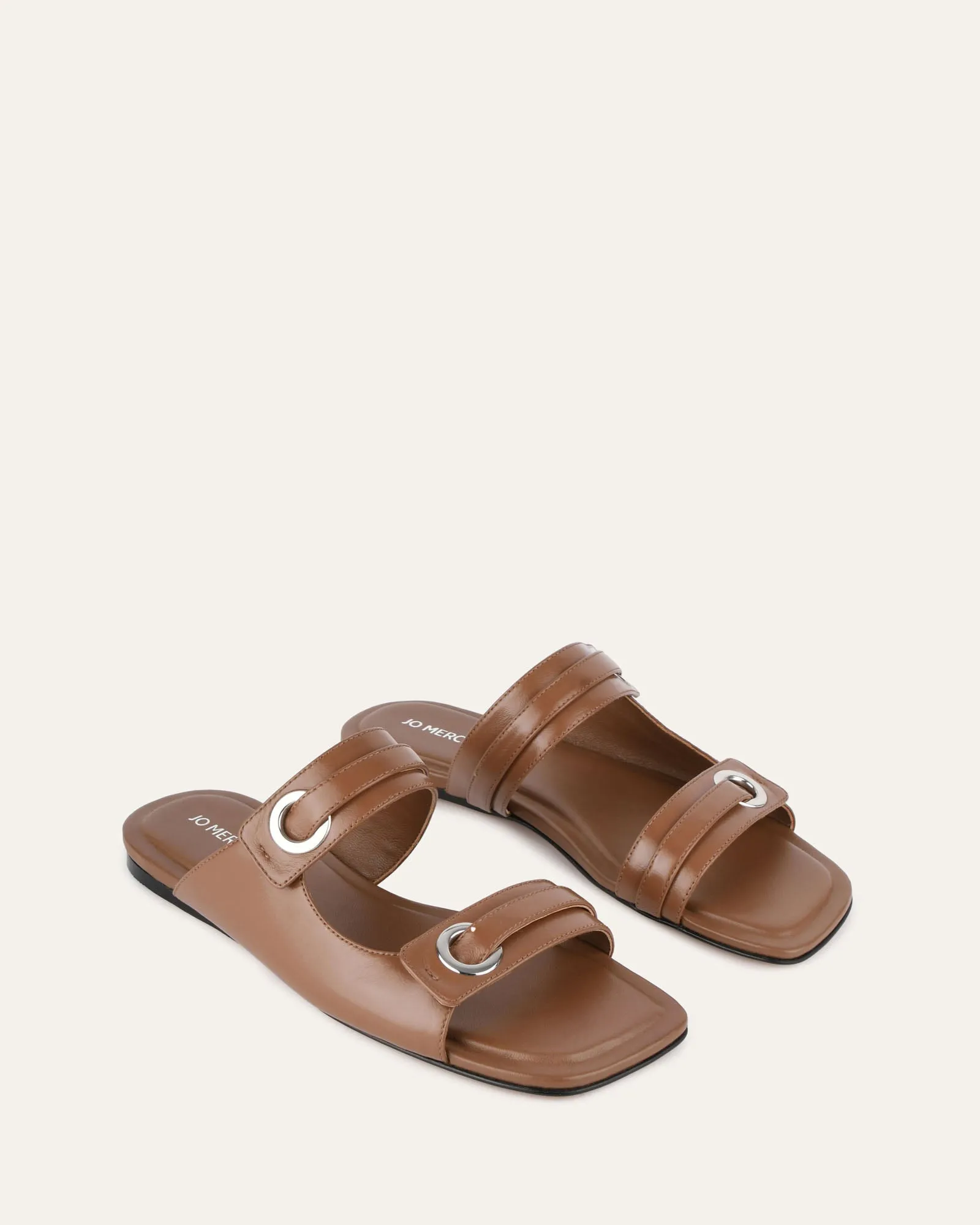 QUILL FLAT SANDALS DARK TAN LEATHER Jo Mercer