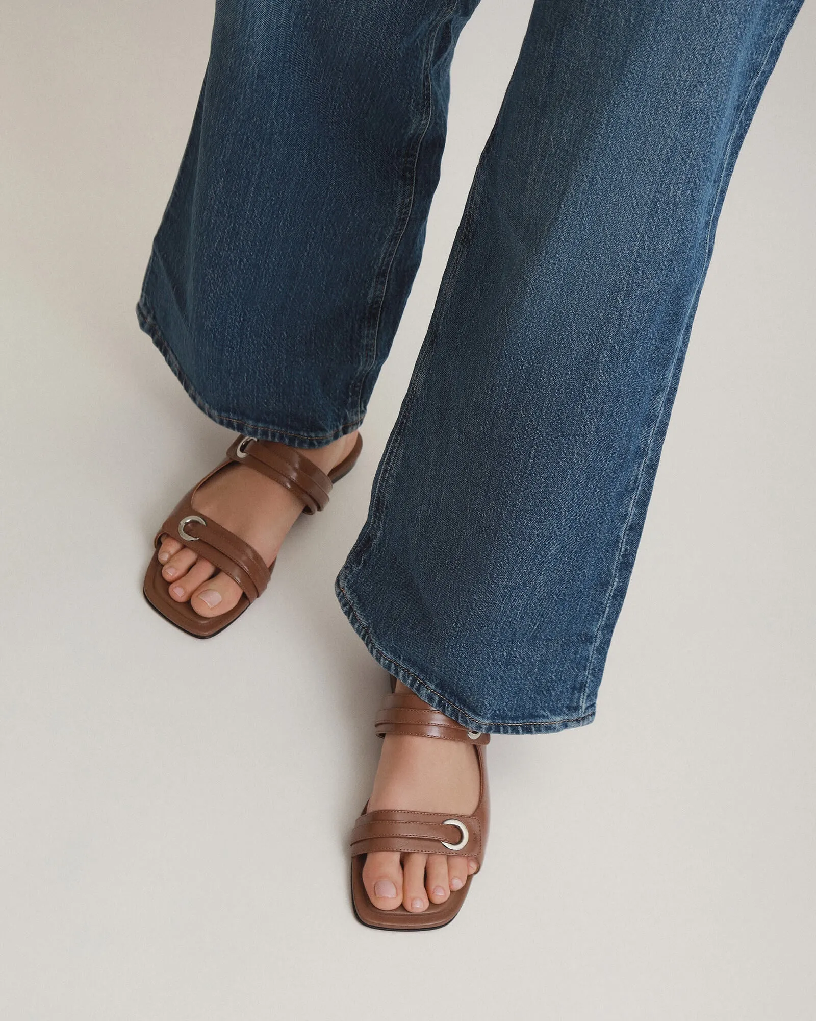 QUILL FLAT SANDALS DARK TAN LEATHER Jo Mercer
