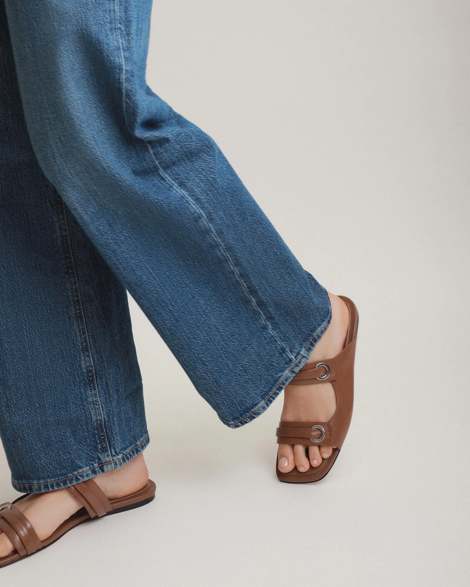QUILL FLAT SANDALS DARK TAN LEATHER Jo Mercer
