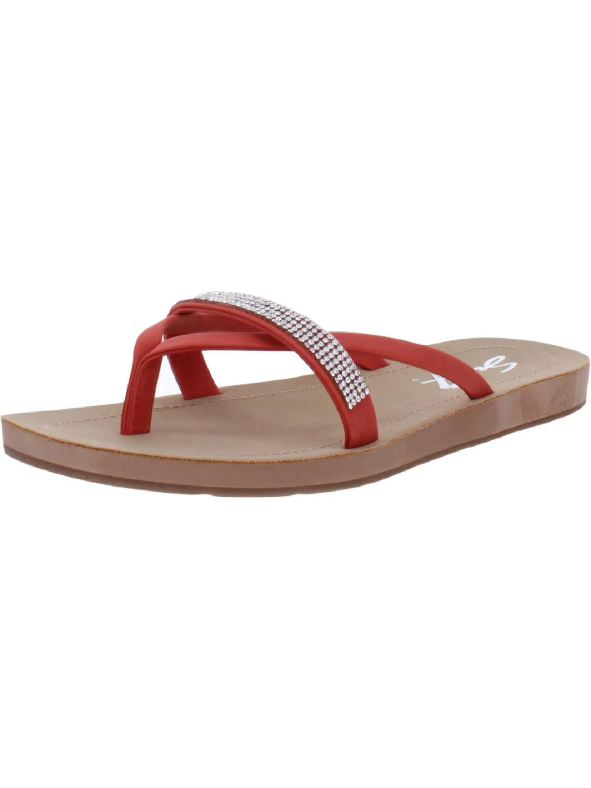 Reformation Bondi Caramel Womens Faux Leather Embellished Thong Sandals