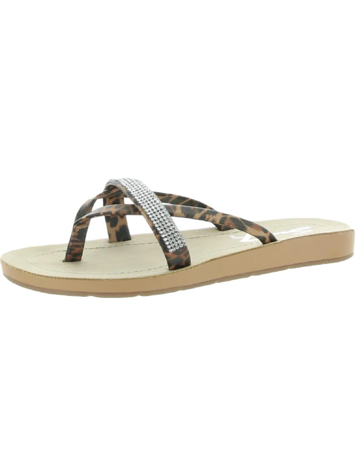Reformation Bondi Caramel Womens Faux Leather Embellished Thong Sandals
