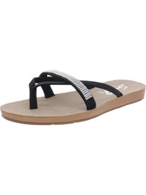 Reformation Bondi Caramel Womens Faux Leather Embellished Thong Sandals