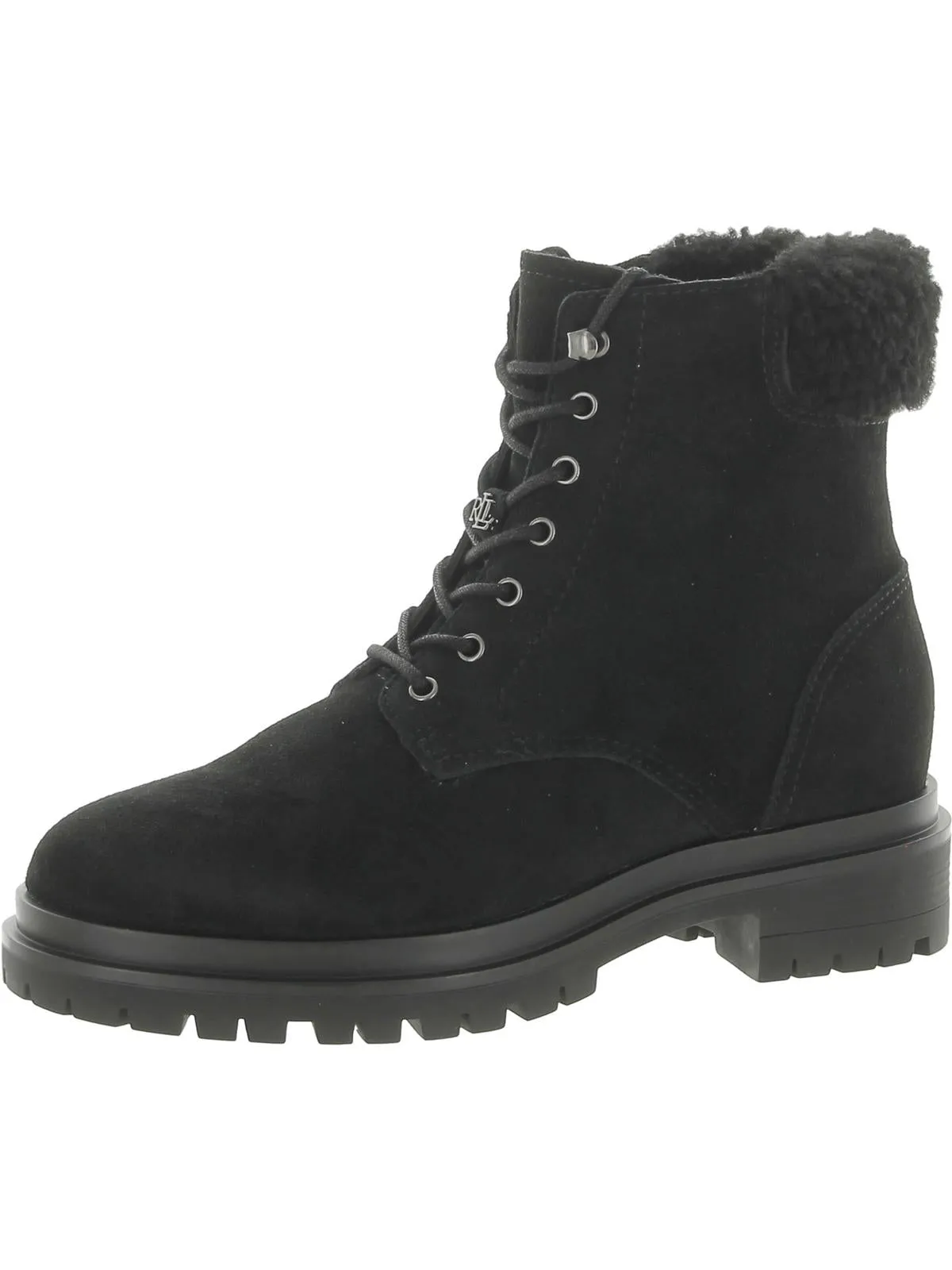 Reformation Carlee Womens Suede Shearling Combat & Lace-up Boots
