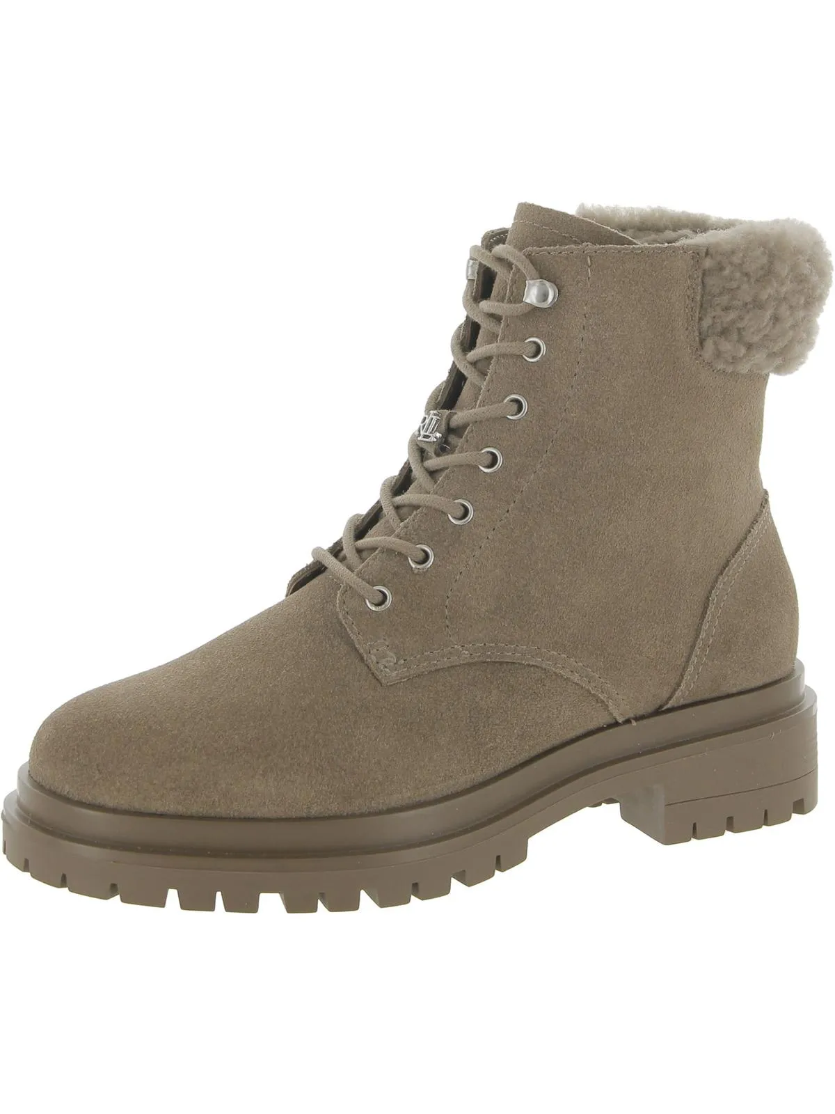 Reformation Carlee Womens Suede Shearling Combat & Lace-up Boots