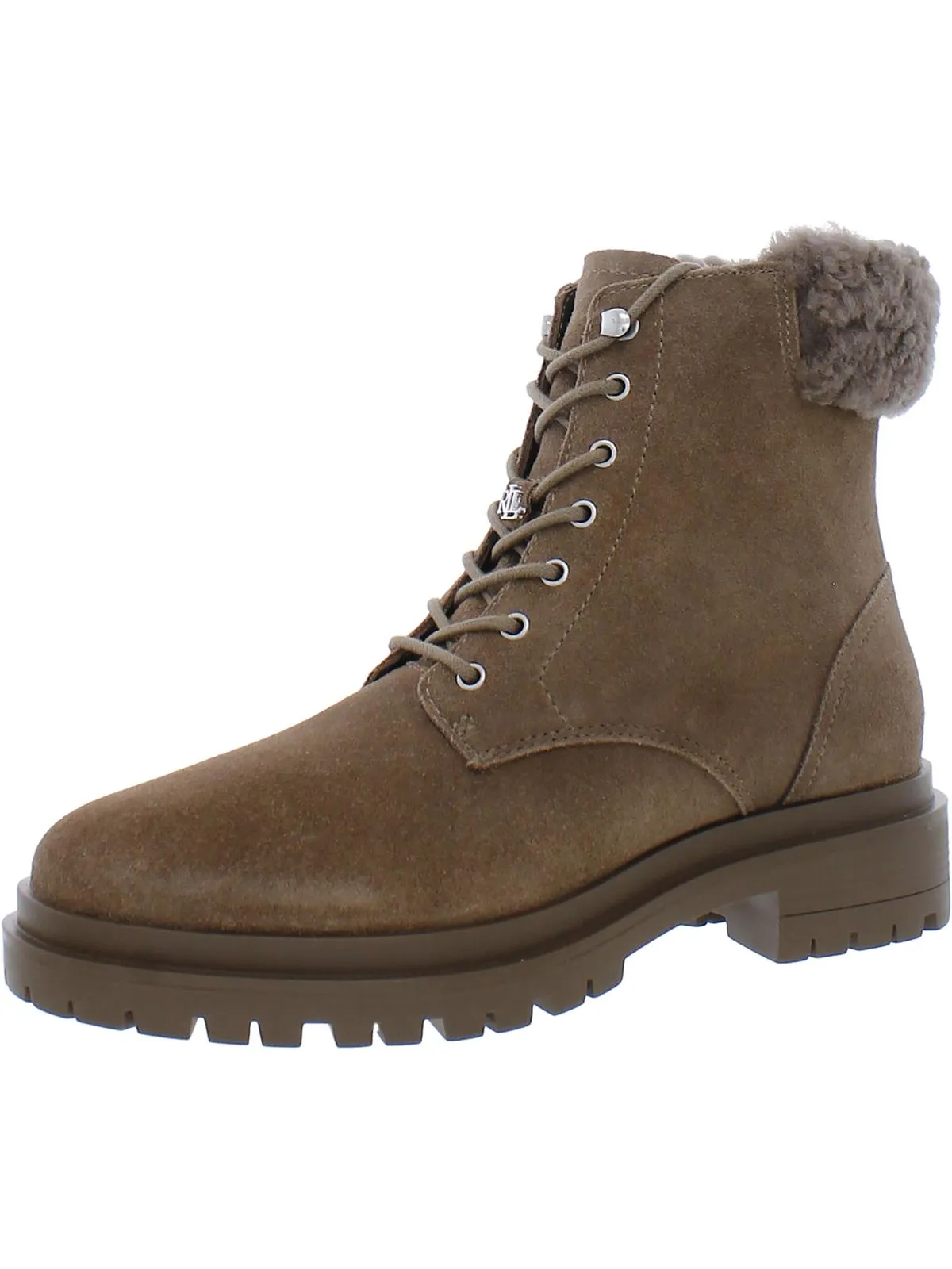 Reformation Carlee Womens Suede Shearling Combat & Lace-up Boots