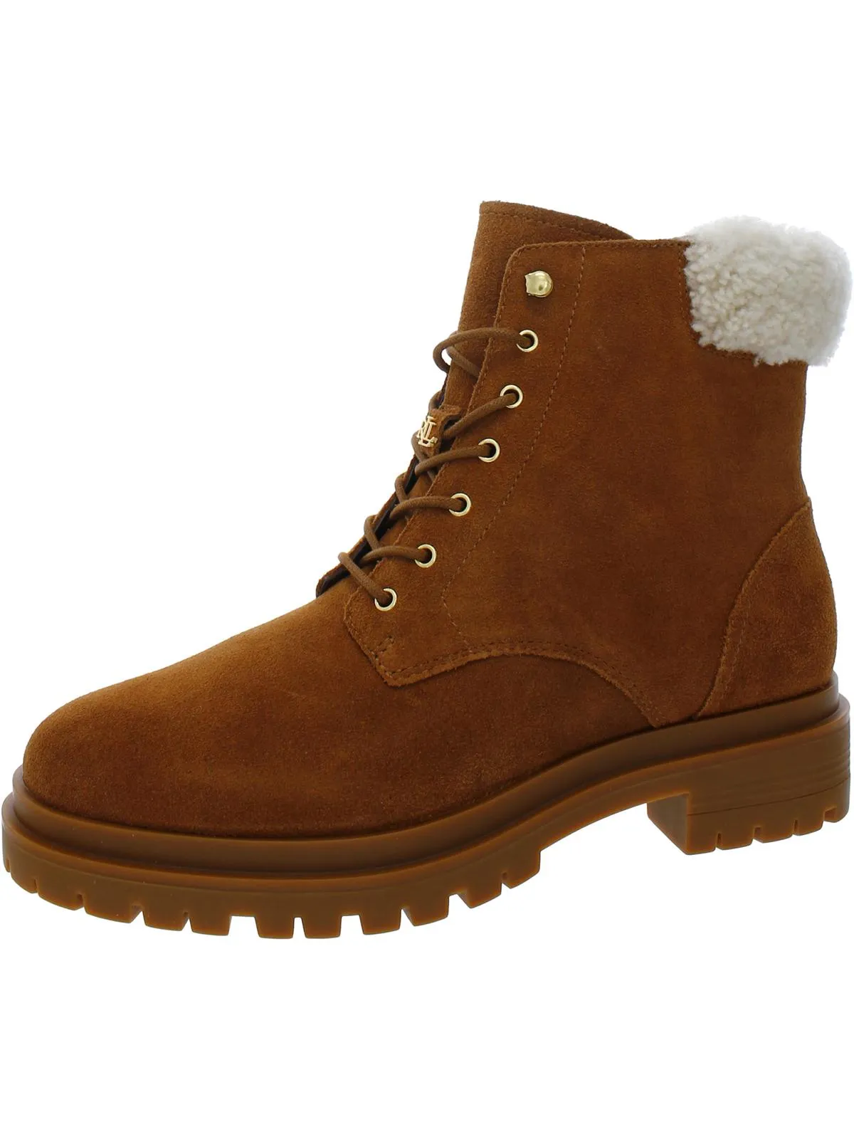 Reformation Carlee Womens Suede Shearling Combat & Lace-up Boots