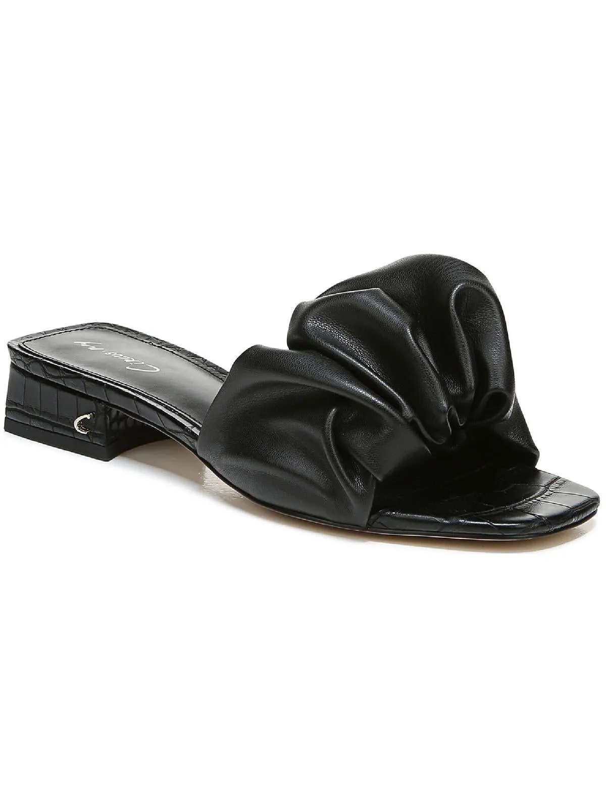Reformation Janis Womens Faux Leather Gathered Slide Sandals