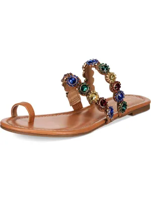 Reformation Joya Womens Faux Leather Rhinestone Thong Sandals