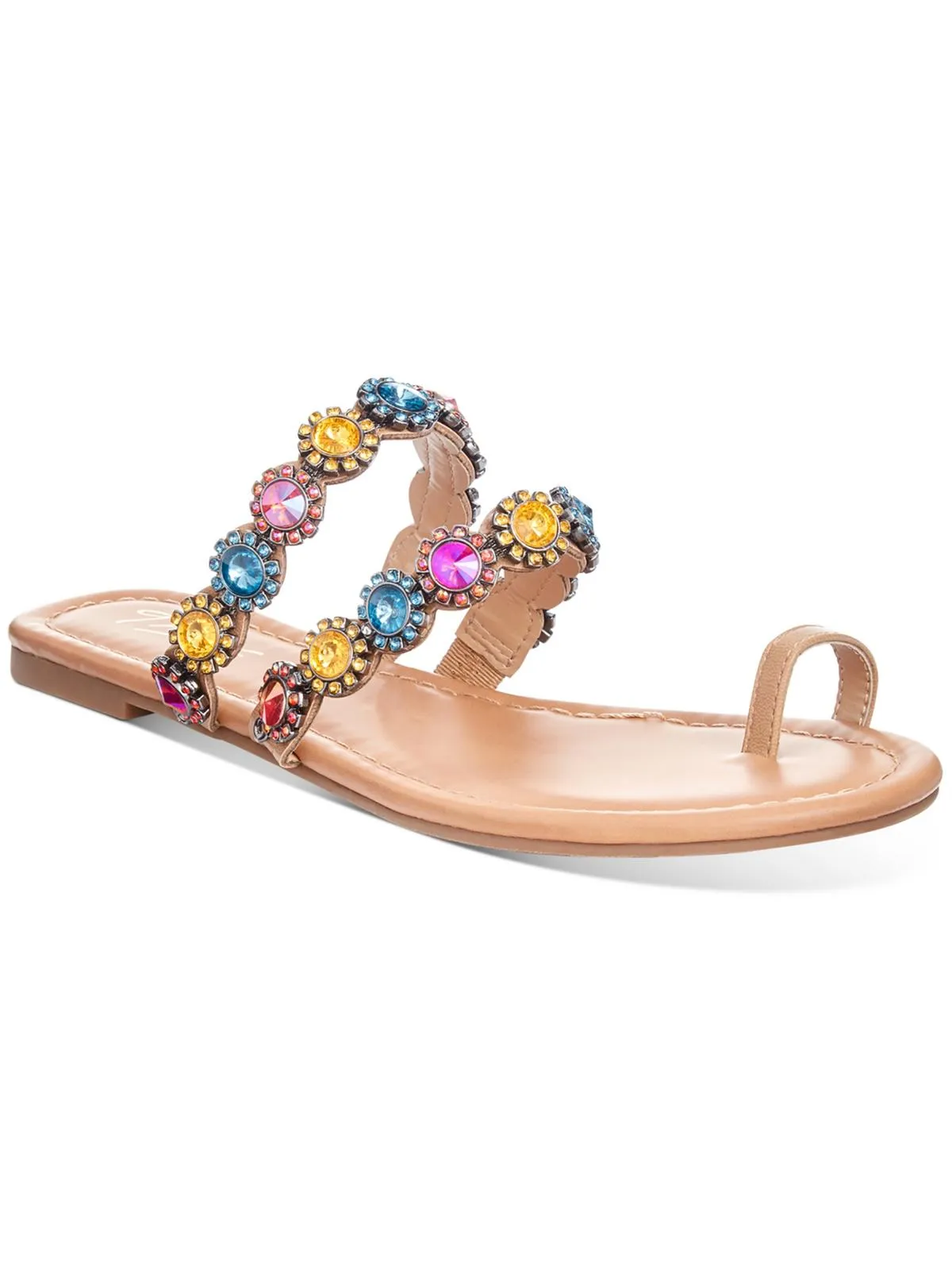 Reformation Joya Womens Faux Leather Rhinestone Thong Sandals