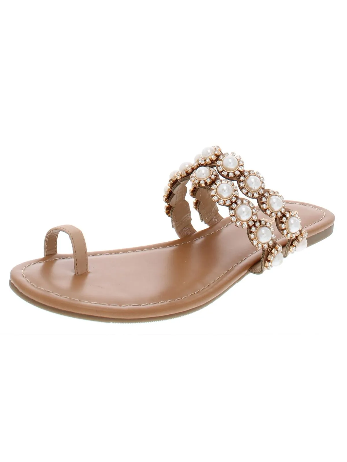 Reformation Joya Womens Faux Leather Rhinestone Thong Sandals