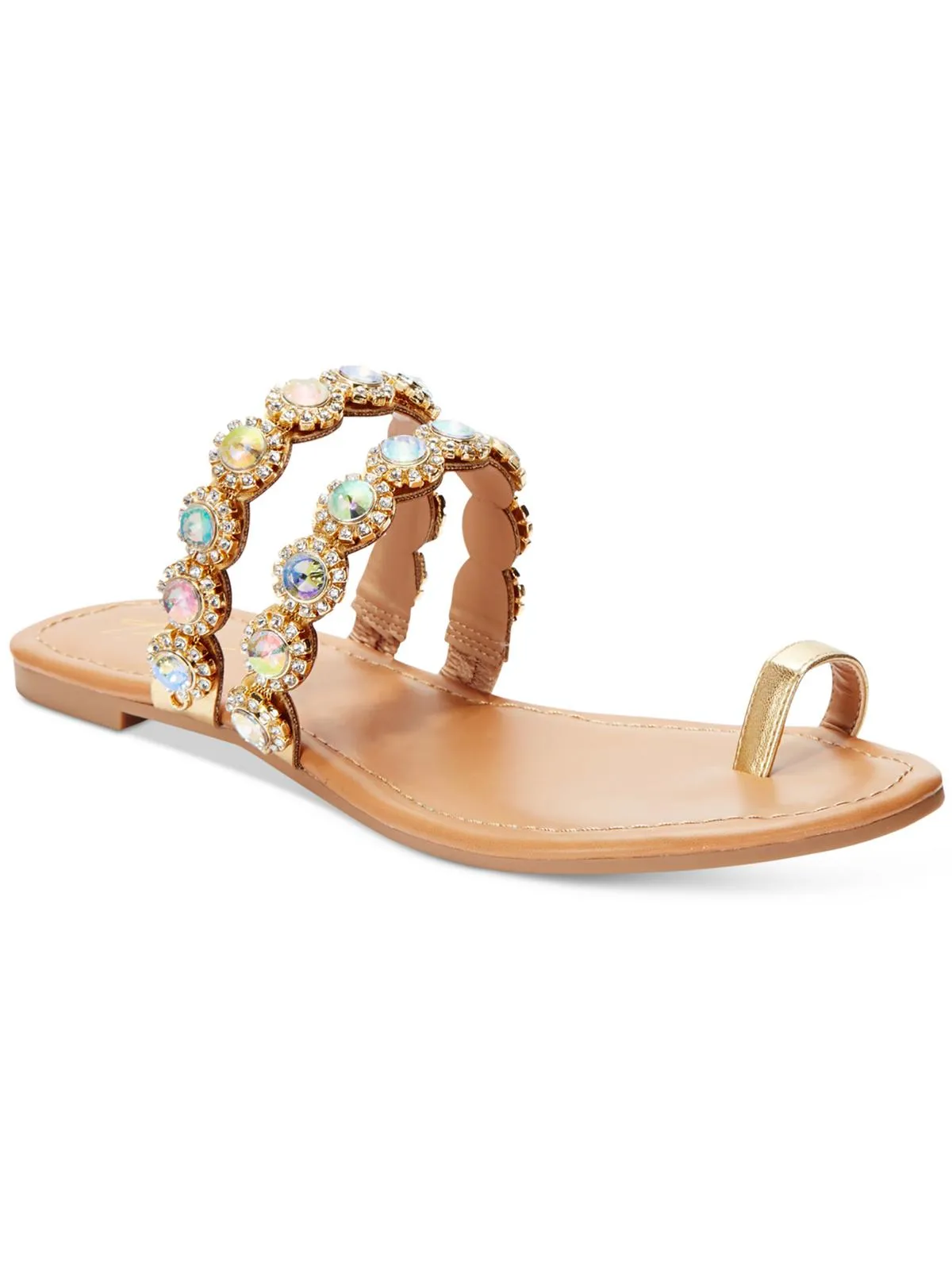 Reformation Joya Womens Faux Leather Rhinestone Thong Sandals