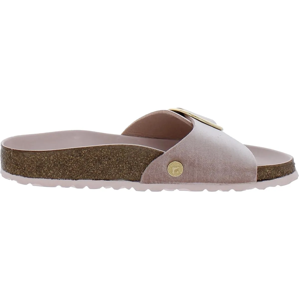 Reformation Madrid Big Buckle Rivet Logo Womens Velvet Cork Slide Sandals