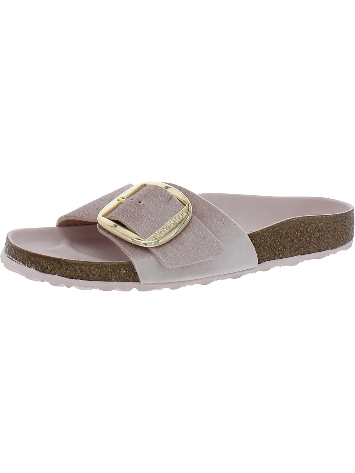 Reformation Madrid Big Buckle Rivet Logo Womens Velvet Cork Slide Sandals