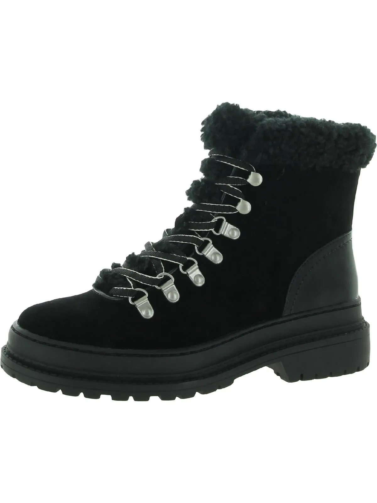 Reformation Yvonne Womens Suede Faux Fur Trim Hiking Boots