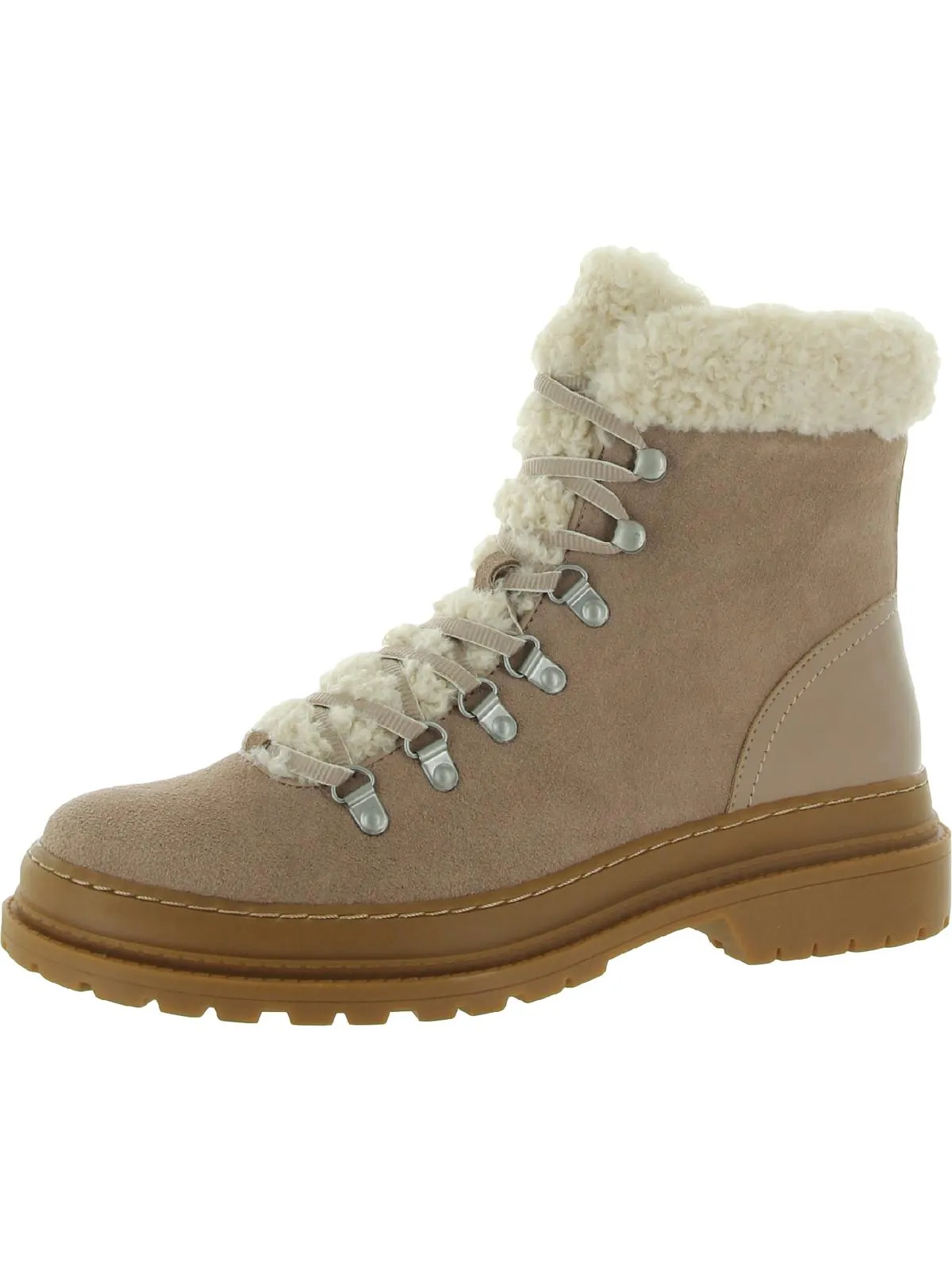 Reformation Yvonne Womens Suede Faux Fur Trim Hiking Boots