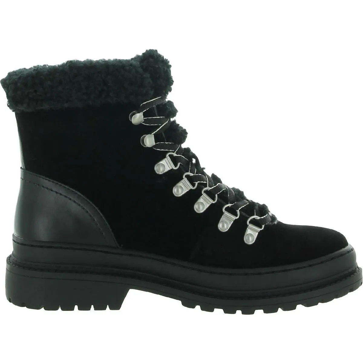 Reformation Yvonne Womens Suede Faux Fur Trim Hiking Boots