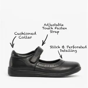 Roamers ELSA Girls Leather Touch Fasten Mary Jane Shoes Black