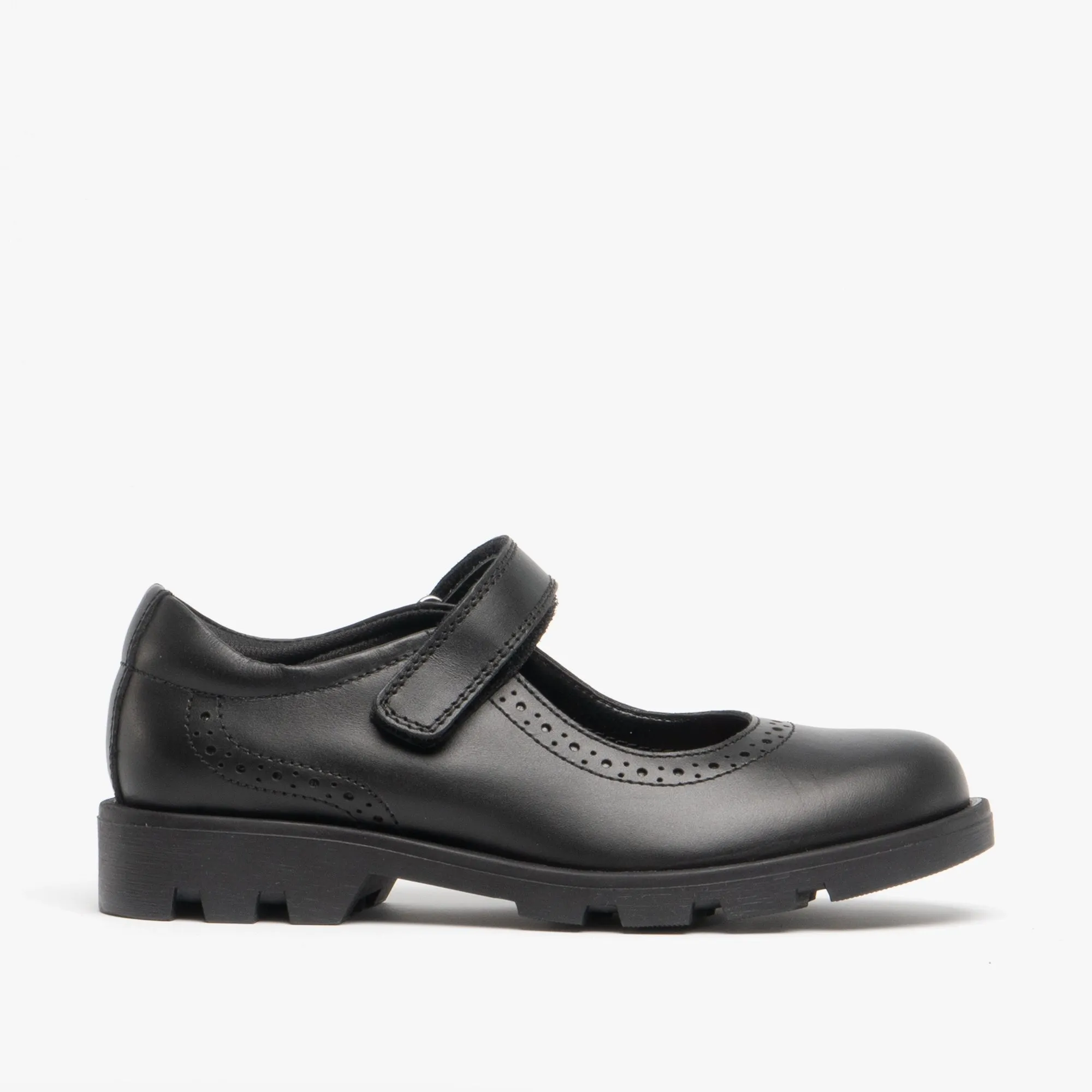 Roamers SABINA Girls Leather Touch Fasten Mary Jane Shoes Black