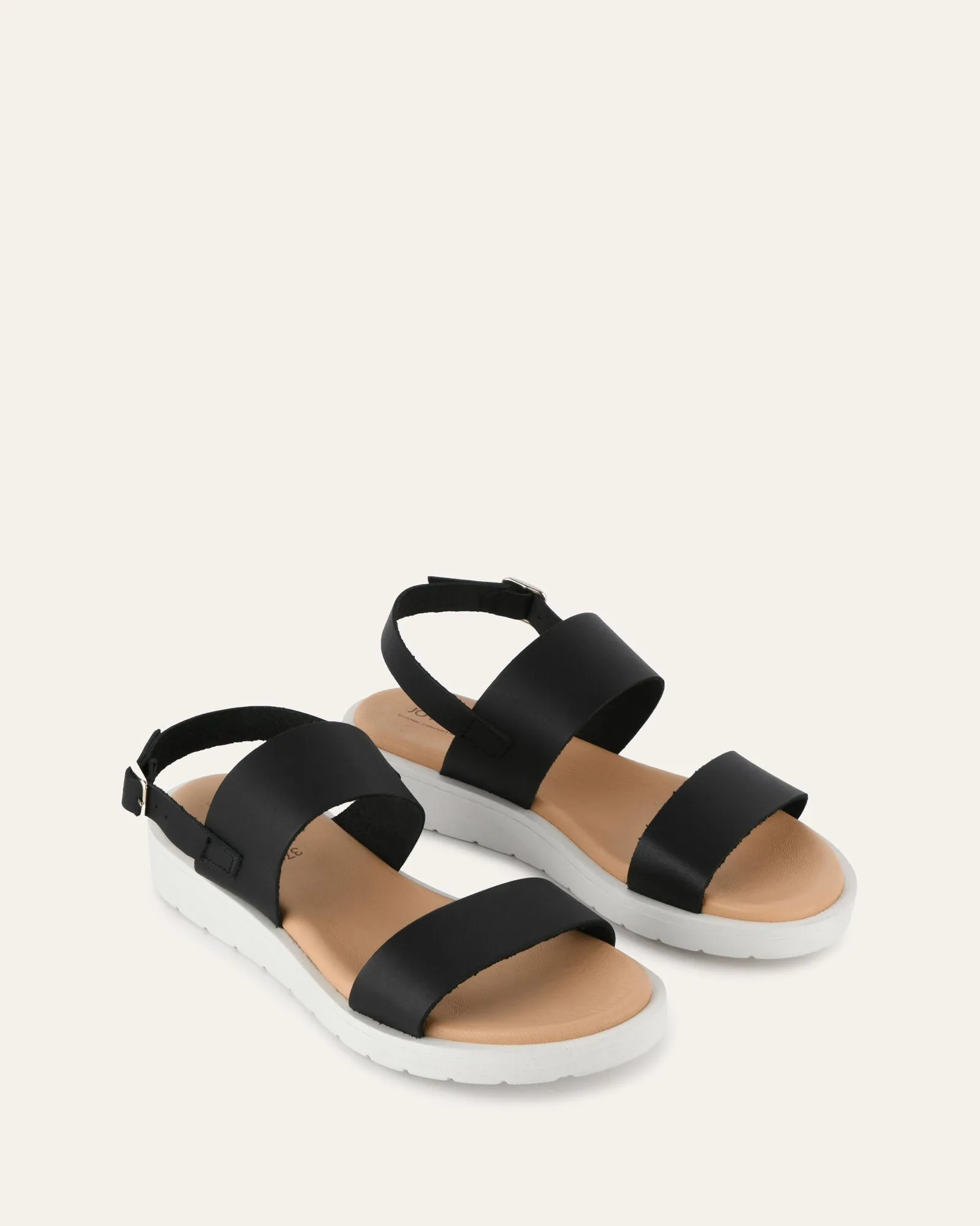 ROSALIE FLAT SANDALS BLACK LEATHER Jo Mercer