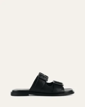 SEBASTIAN FLAT SLIDE BLACK LEATHER Jo Mercer