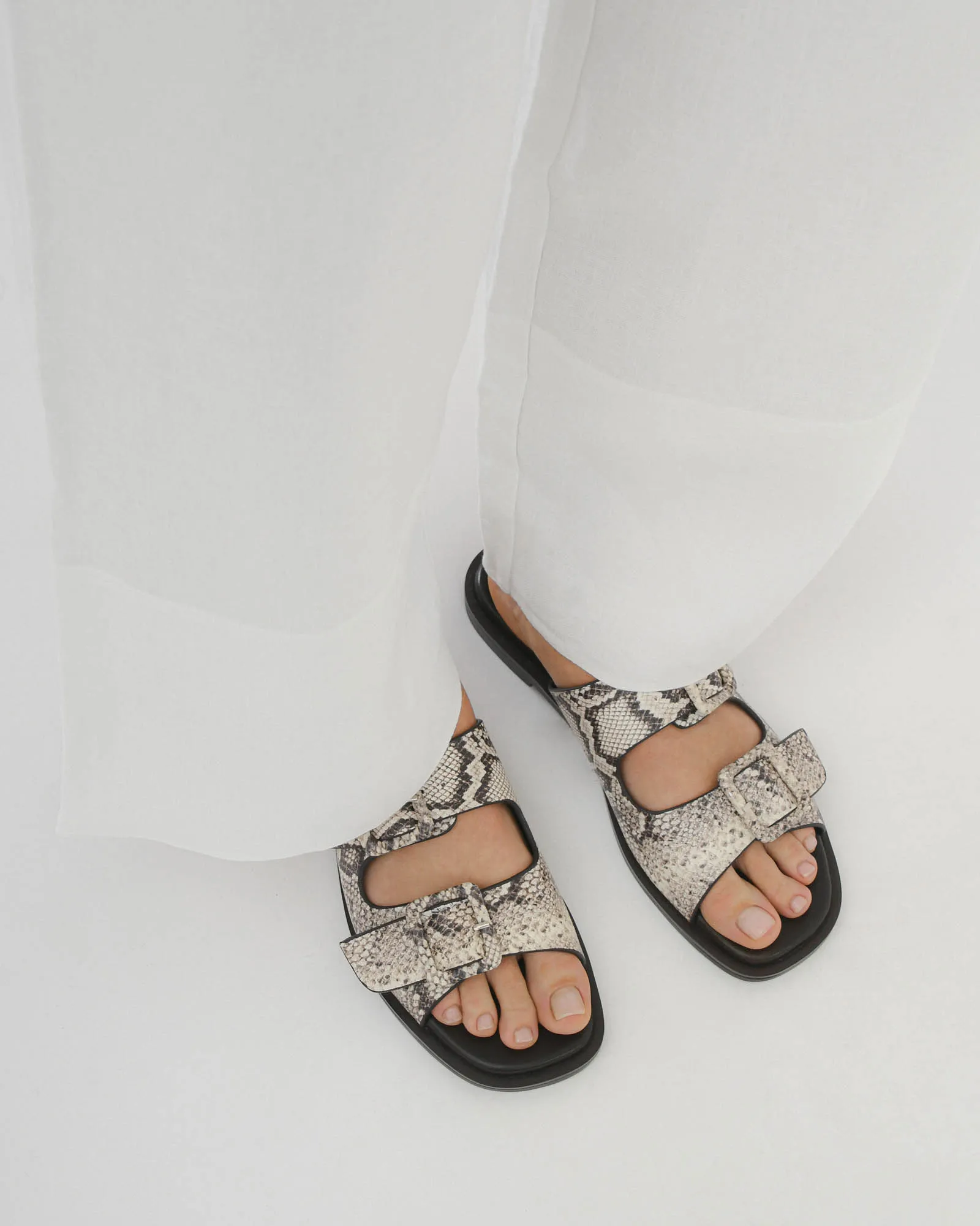 SEBASTIAN FLAT SLIDE NATURAL SNAKE PRINT LEATHER Jo Mercer