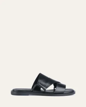 SHELBY FLAT SLIDES BLACK LEATHER Jo Mercer