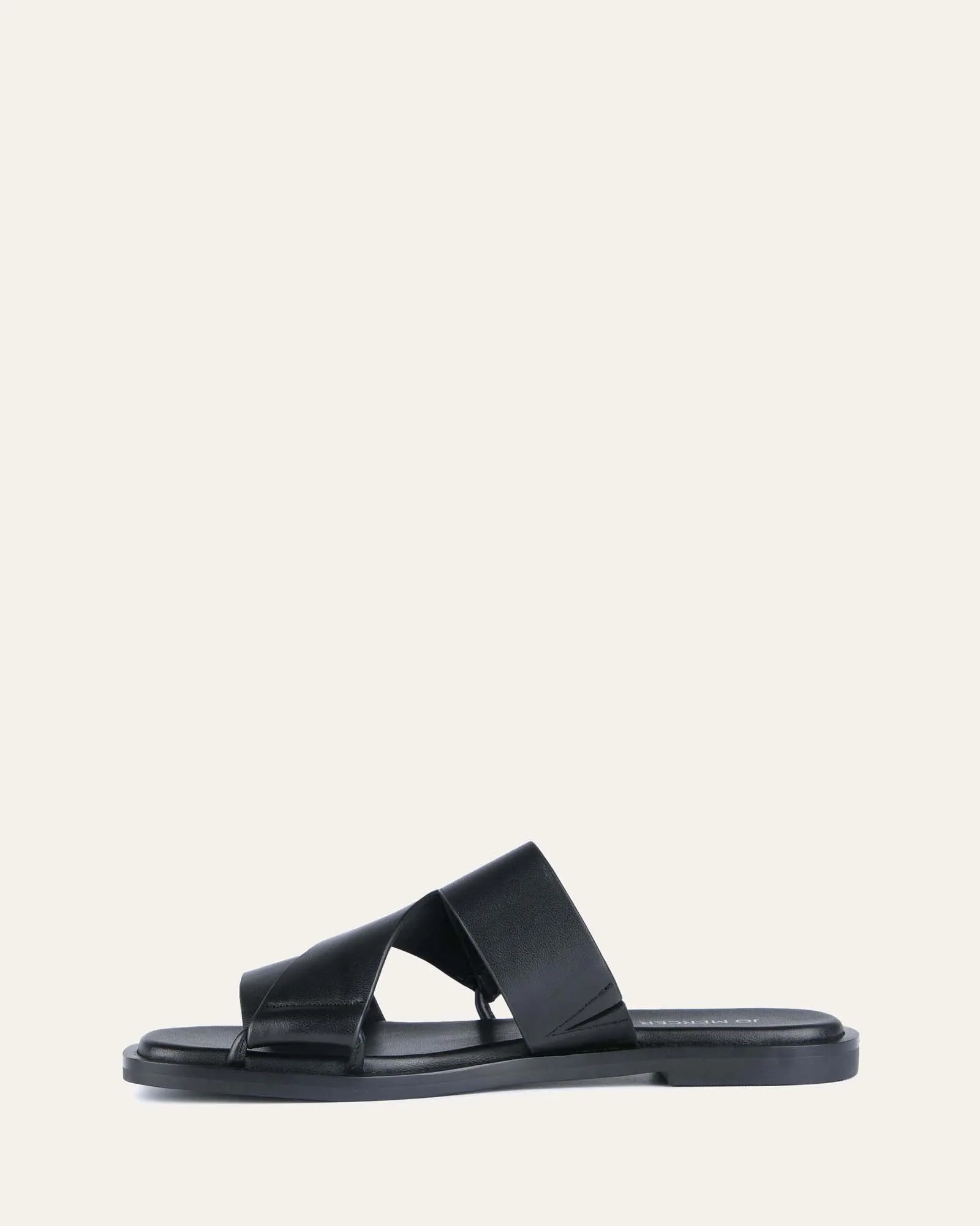 SHELBY FLAT SLIDES BLACK LEATHER Jo Mercer