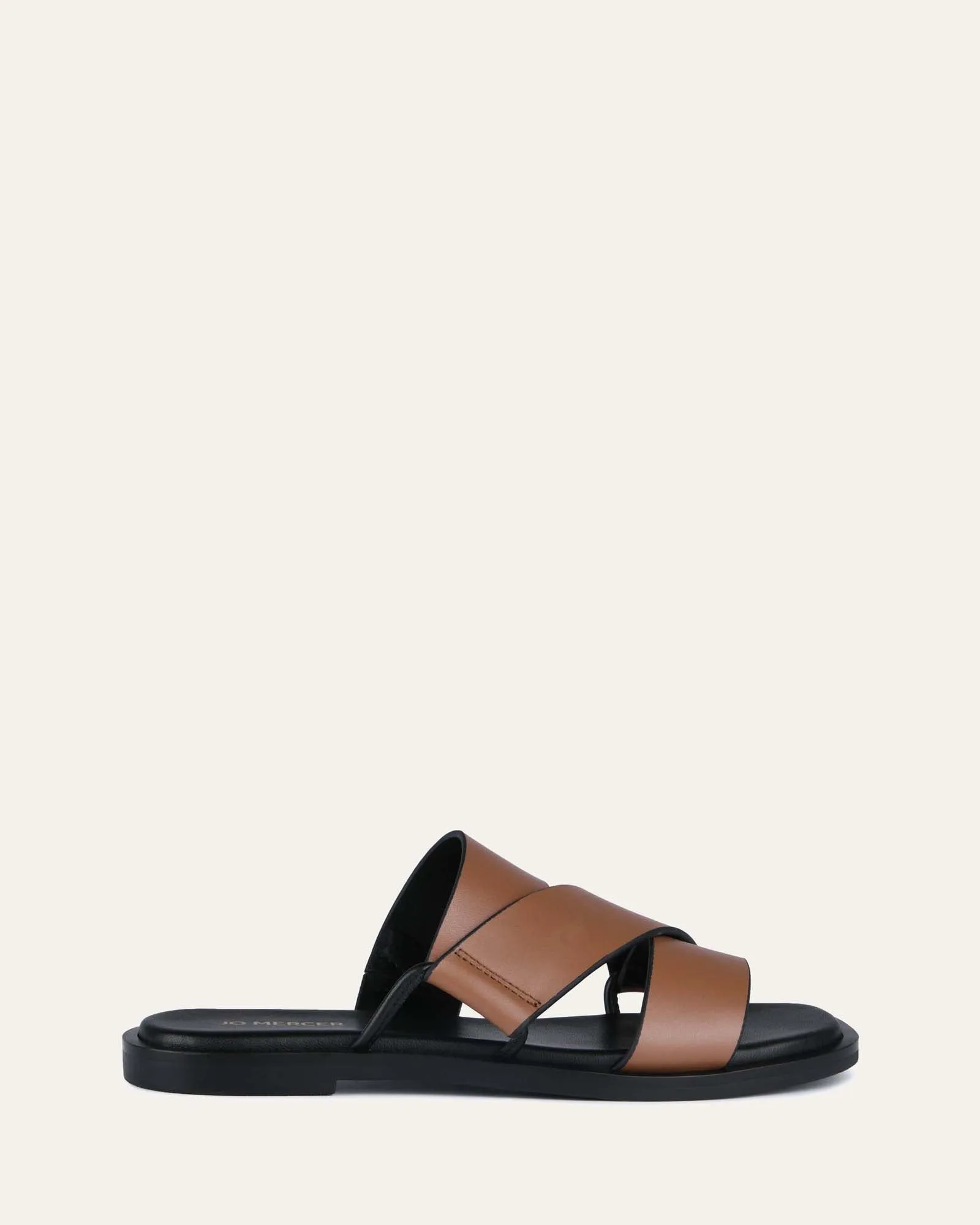 SHELBY FLAT SLIDES DARK TAN LEATHER Jo Mercer