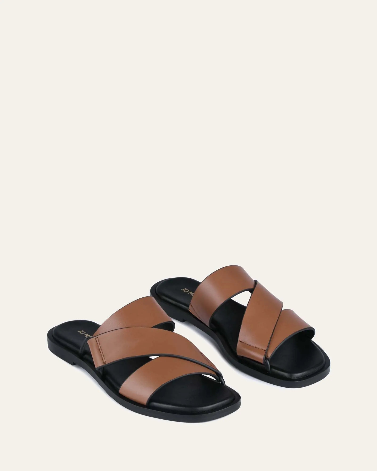 SHELBY FLAT SLIDES DARK TAN LEATHER Jo Mercer