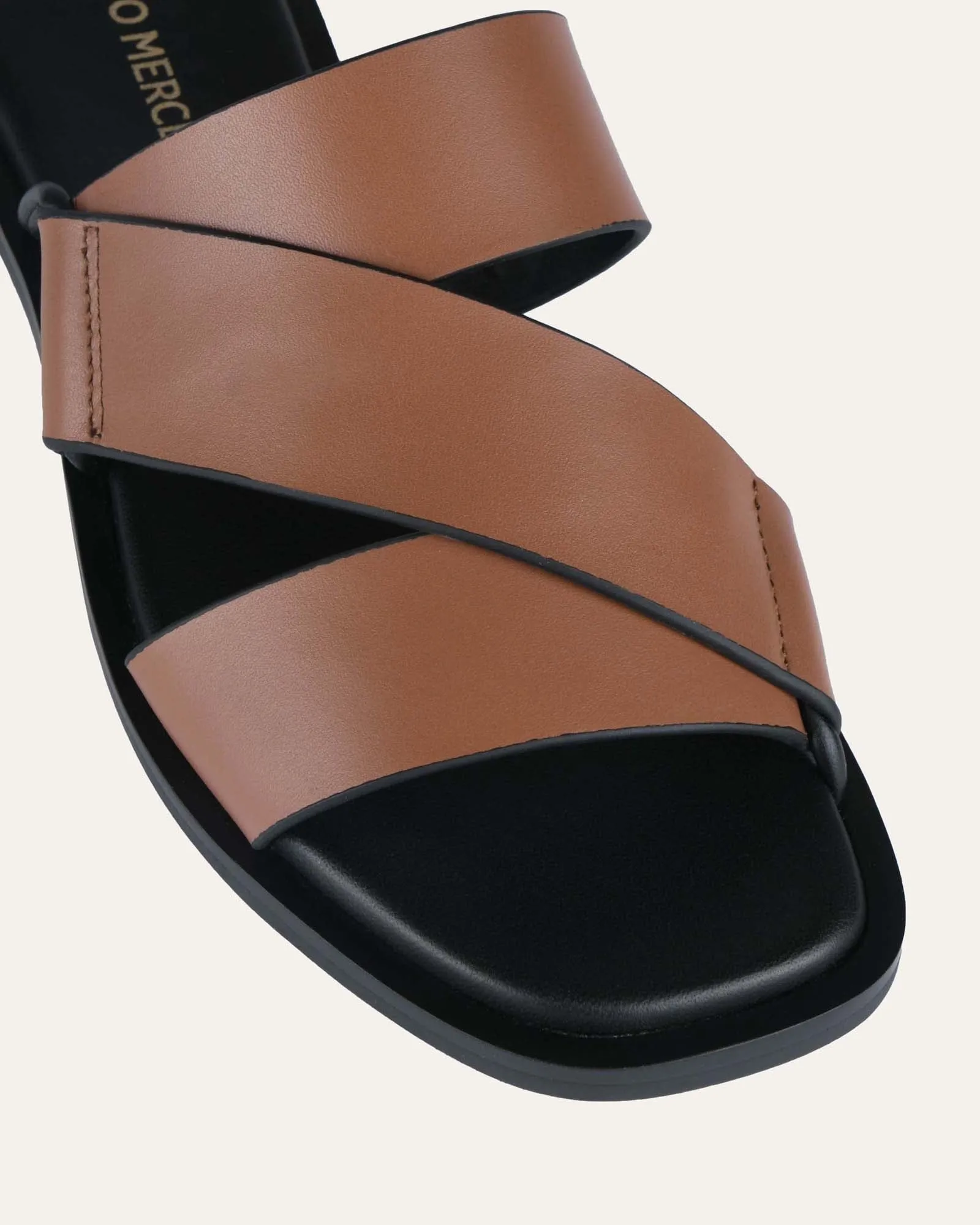 SHELBY FLAT SLIDES DARK TAN LEATHER Jo Mercer