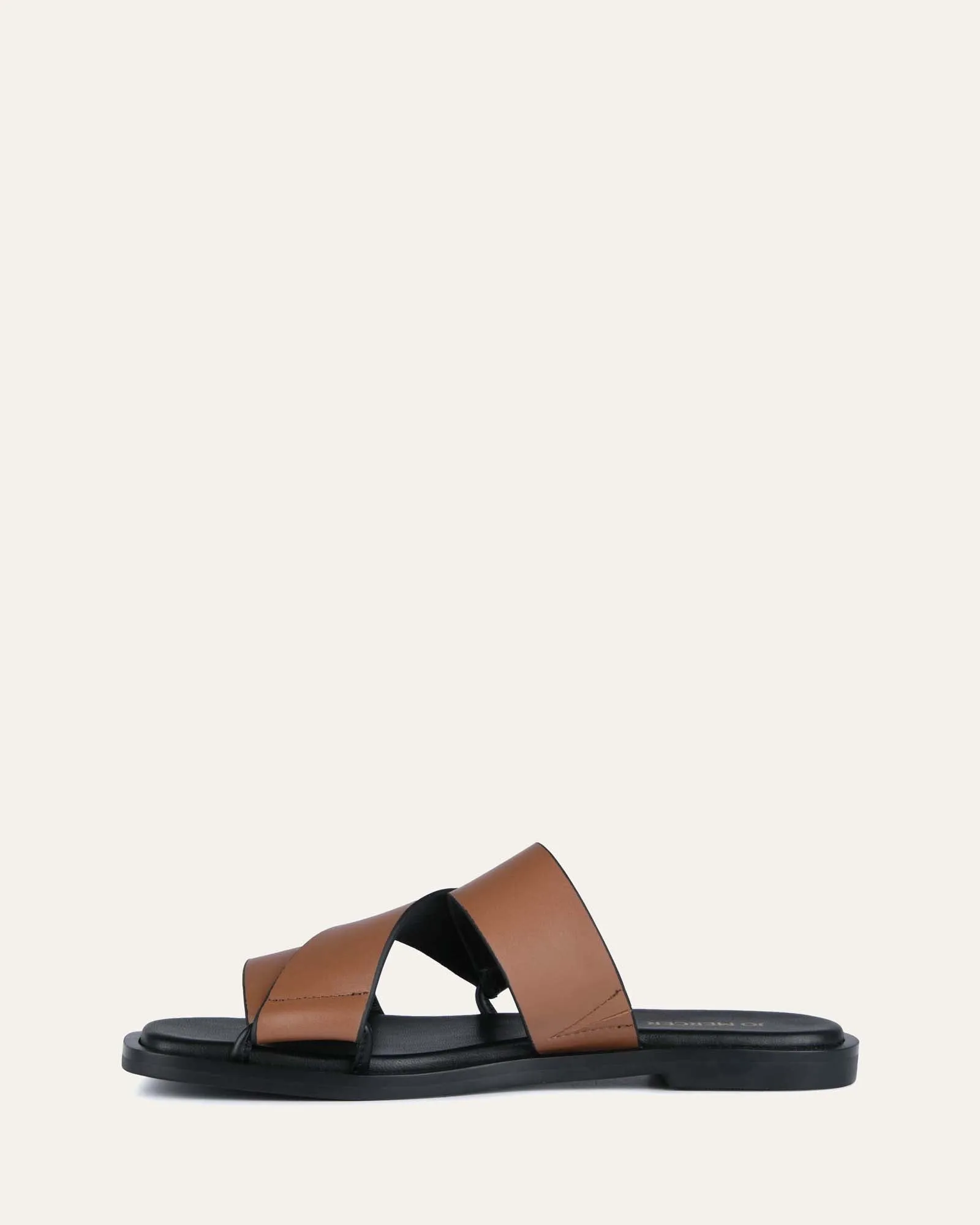 SHELBY FLAT SLIDES DARK TAN LEATHER Jo Mercer