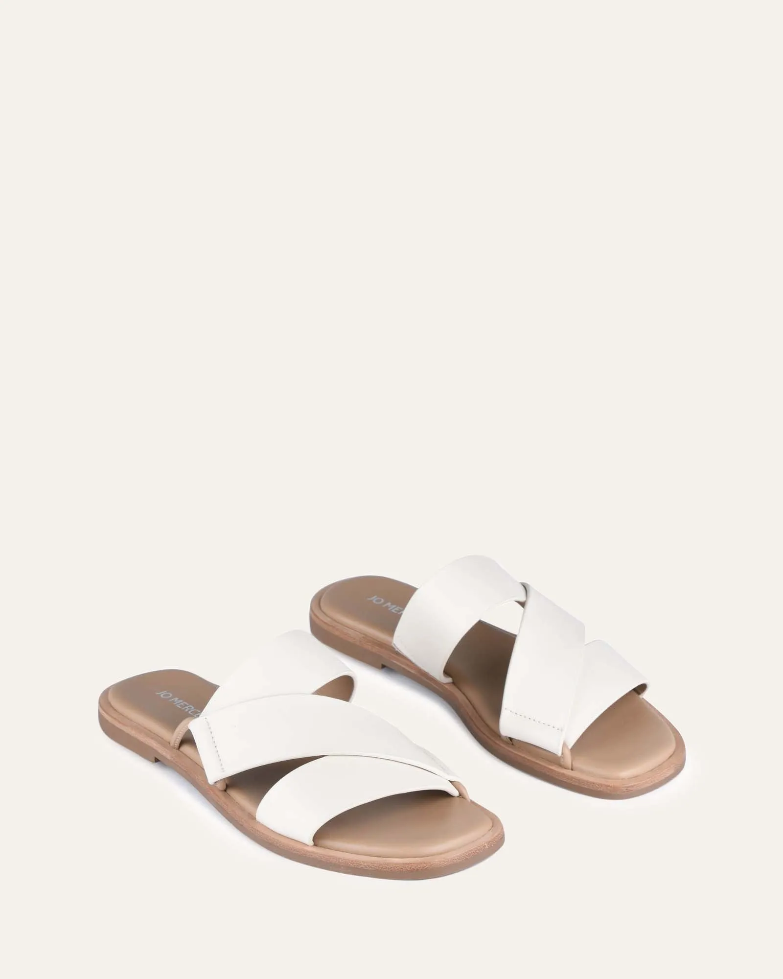 SHELBY FLAT SLIDES OFF WHITE LEATHER Jo Mercer