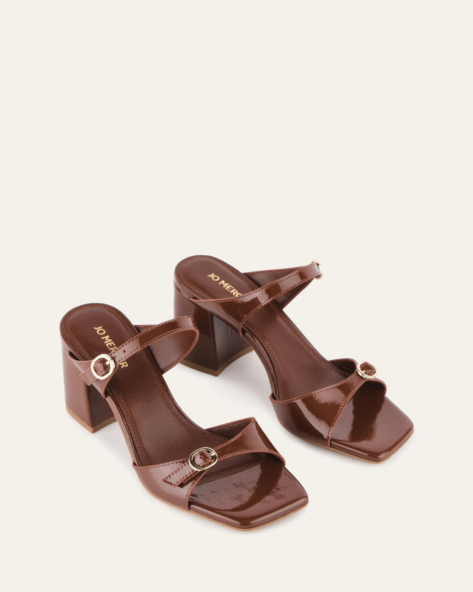 SPENCER MID HEEL SANDALS CHESTNUT PATENT Jo Mercer