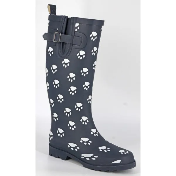 Stormwells W274C Womens Wellington Boots Navy Blue/Paw Print