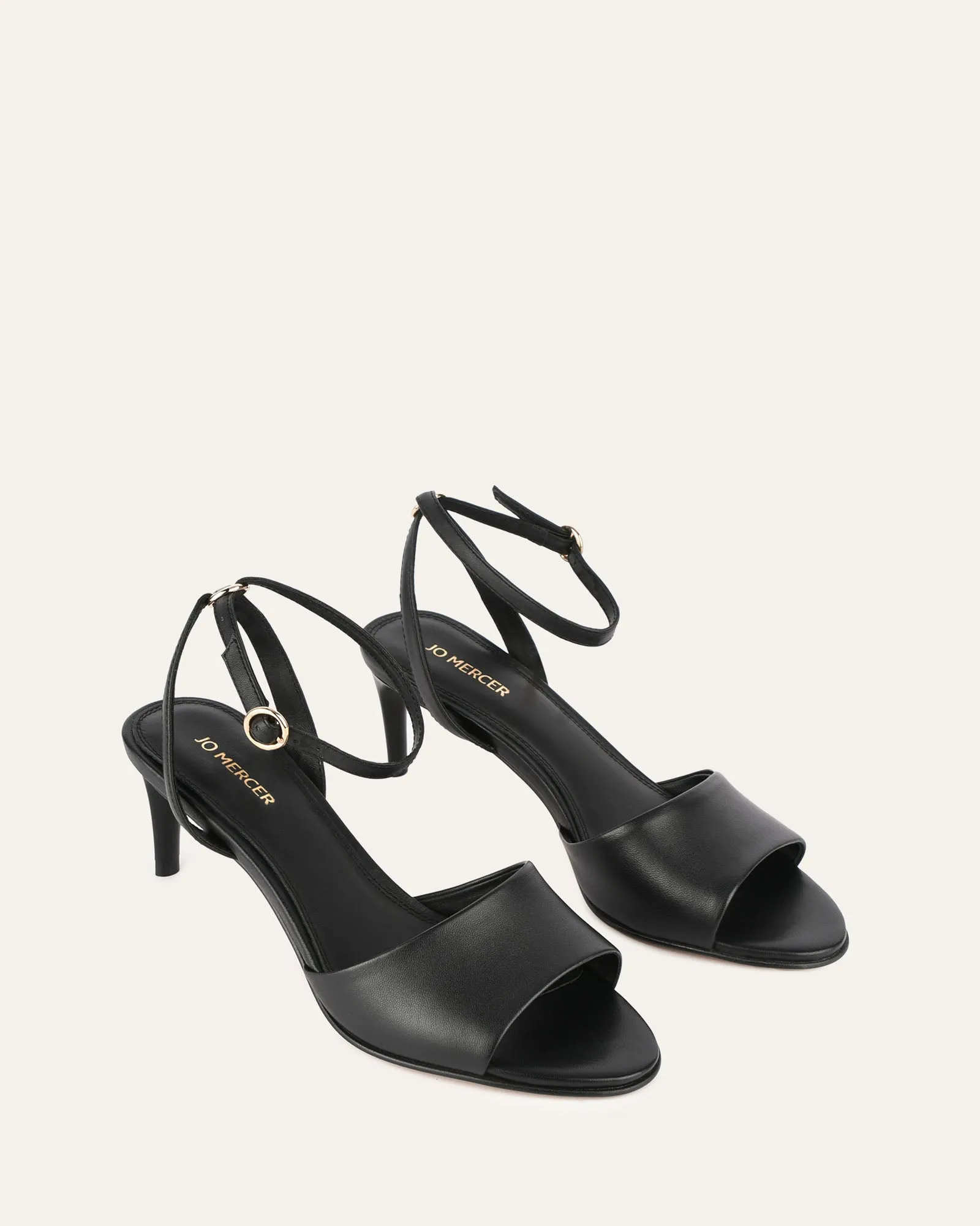 TANYA MID HEEL SANDALS BLACK LEATHER Jo Mercer