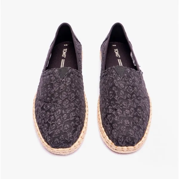TOMS ALPARGATA ROPE Womens Posy Lace Espadrille Black