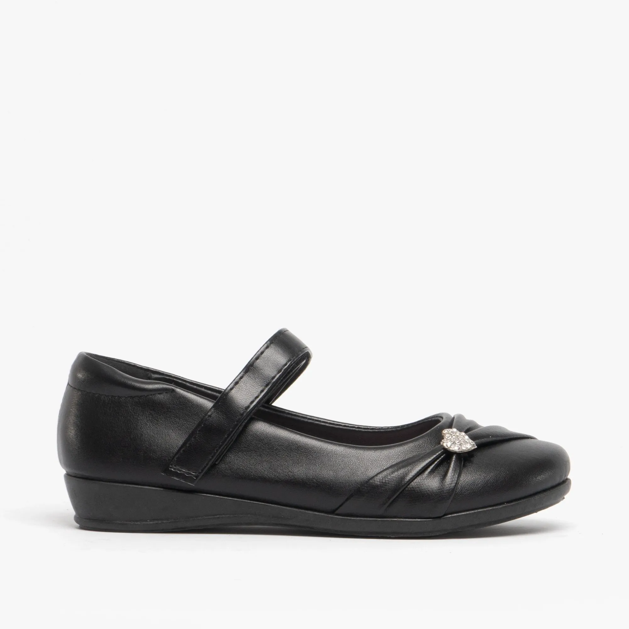 US Brass PAIGE II Girls Touch Fastened Diamante Brooch Bar Shoes Black